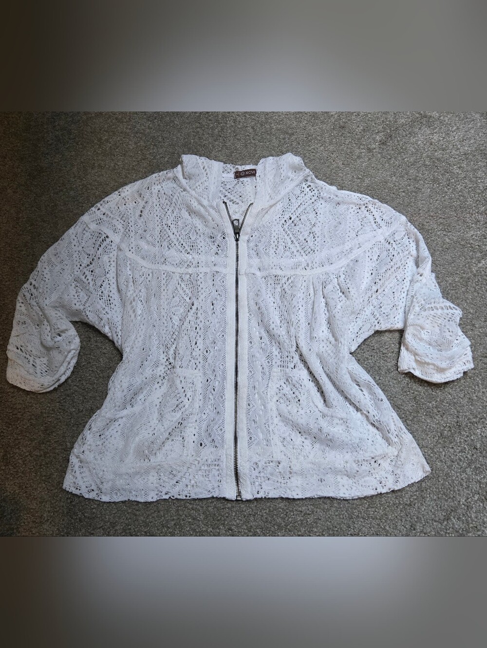 XCVI White Open-Knit Lace Hooded Zip Jacket S